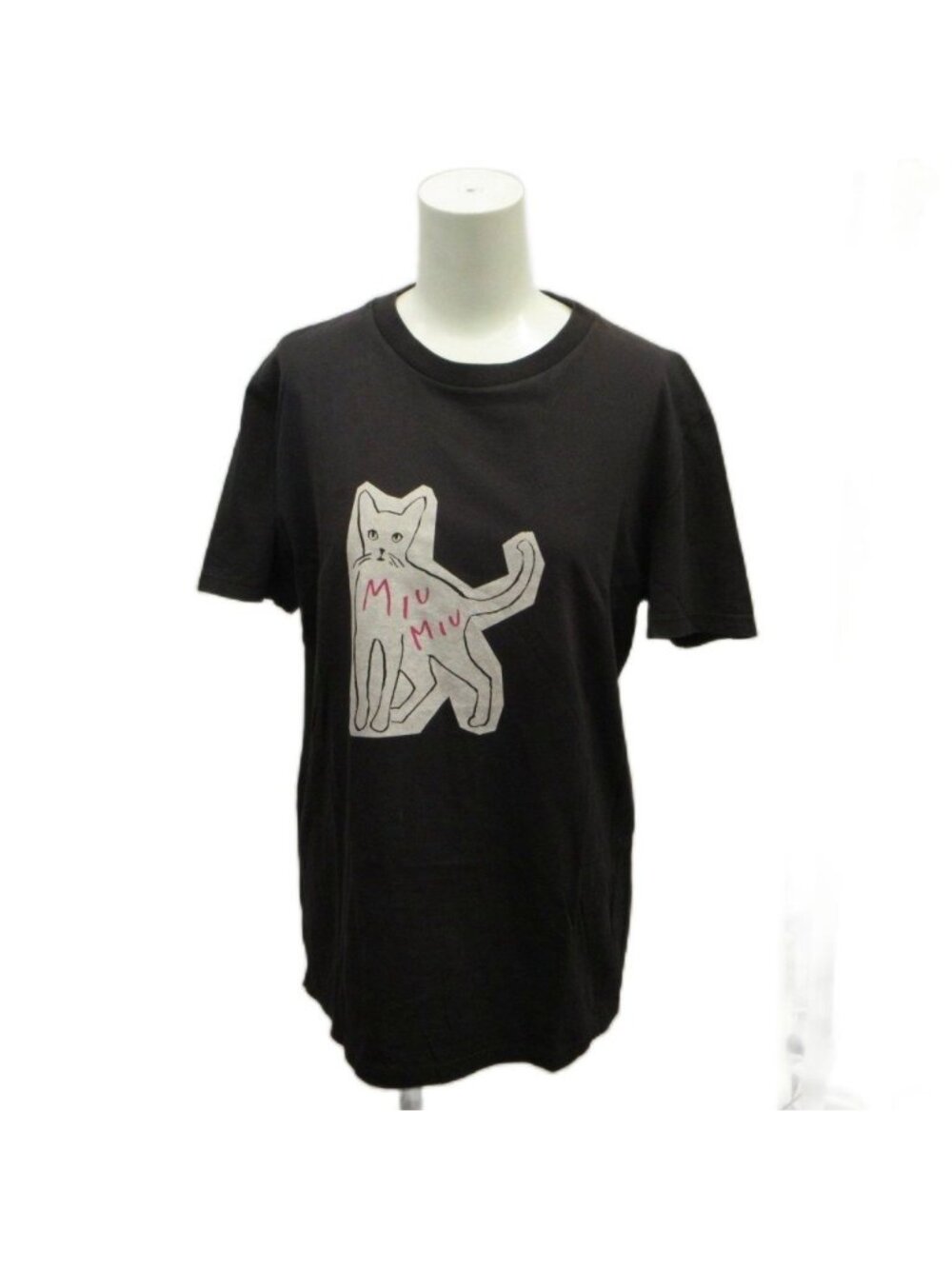 Miu Miu T-Shirt Short Sleeve Cat Logo Black S